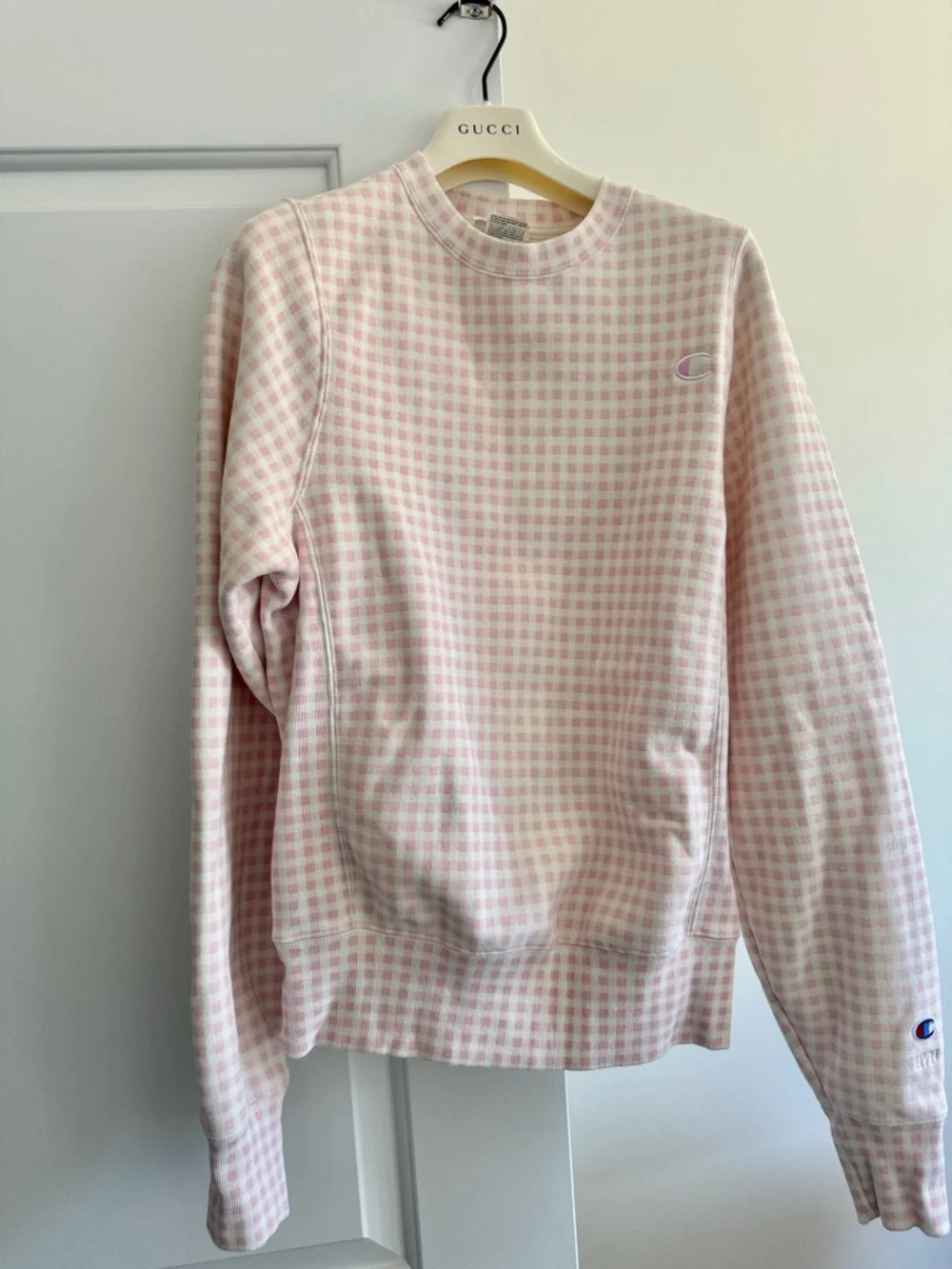 Champion Pink and White Reverse Weave Crewneck Sweatshirt - Picture 2 of 4